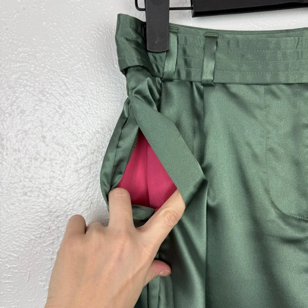 Anthropologie Maeve Parachute Satin Jogger Belted Green Pants  Size 2 - Picture 5 of 11